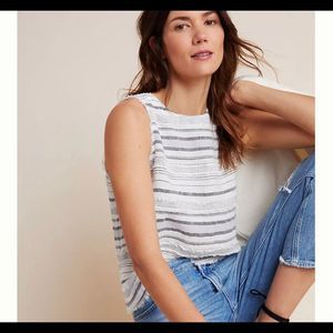 Anthropologie Cloth & Stone Frayed Tank cream and tan distressed hems SZ XL